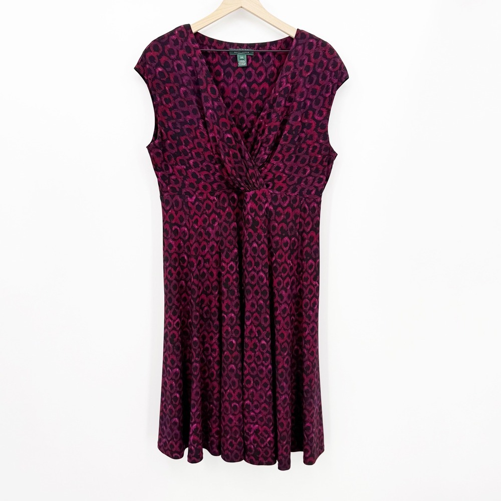 Lauren Ralph Lauren Geometric Knot Front V-Neck Jersey Dress 14W Mob Wife Modern